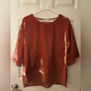 Soft Surroundings Gisella Crushed Velvet Top, Rust/Orange, Size S